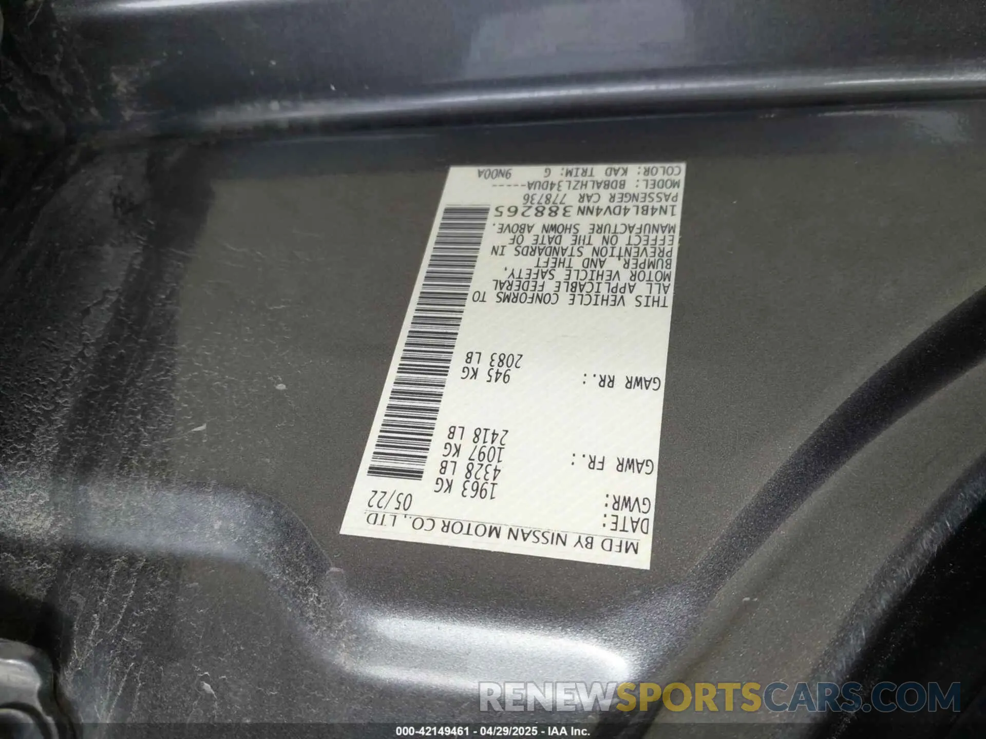 9 Фотография поврежденного автомобиля 1N4BL4DV4NN388265 NISSAN ALTIMA 2022