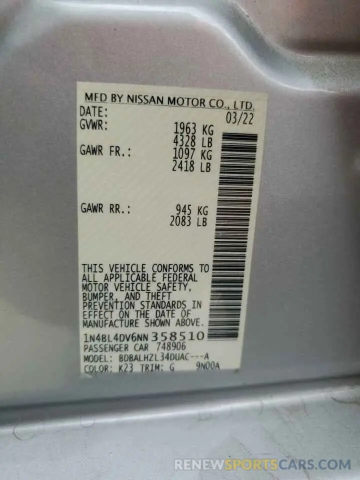 15 Photograph of a damaged car 1N4BL4DV6NN358510 NISSAN ALTIMA 2022