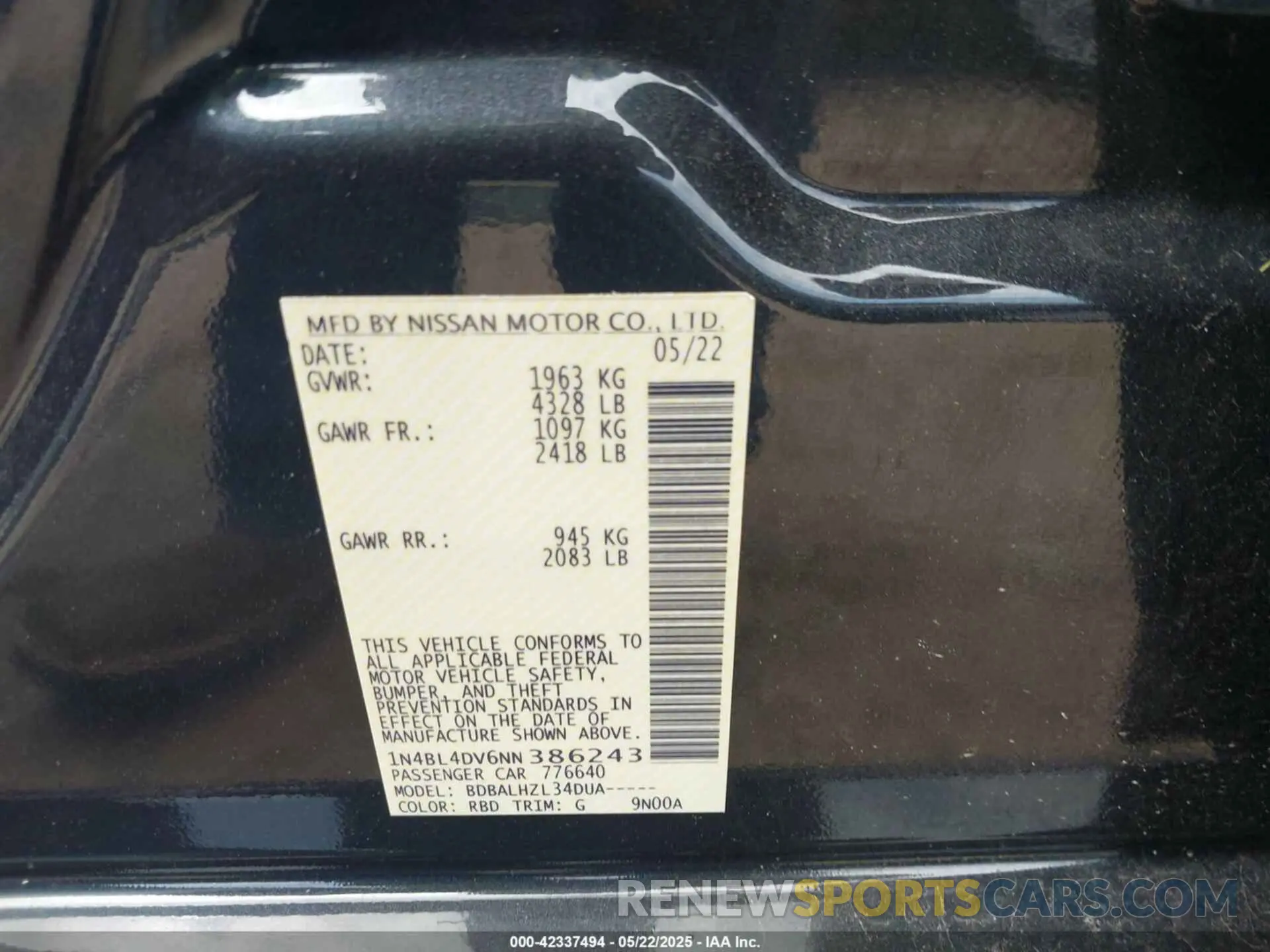 9 Фотография поврежденного автомобиля 1N4BL4DV6NN386243 NISSAN ALTIMA 2022