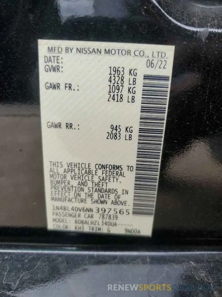 15 Фотография поврежденного автомобиля 1N4BL4DV6NN397565 NISSAN ALTIMA 2022