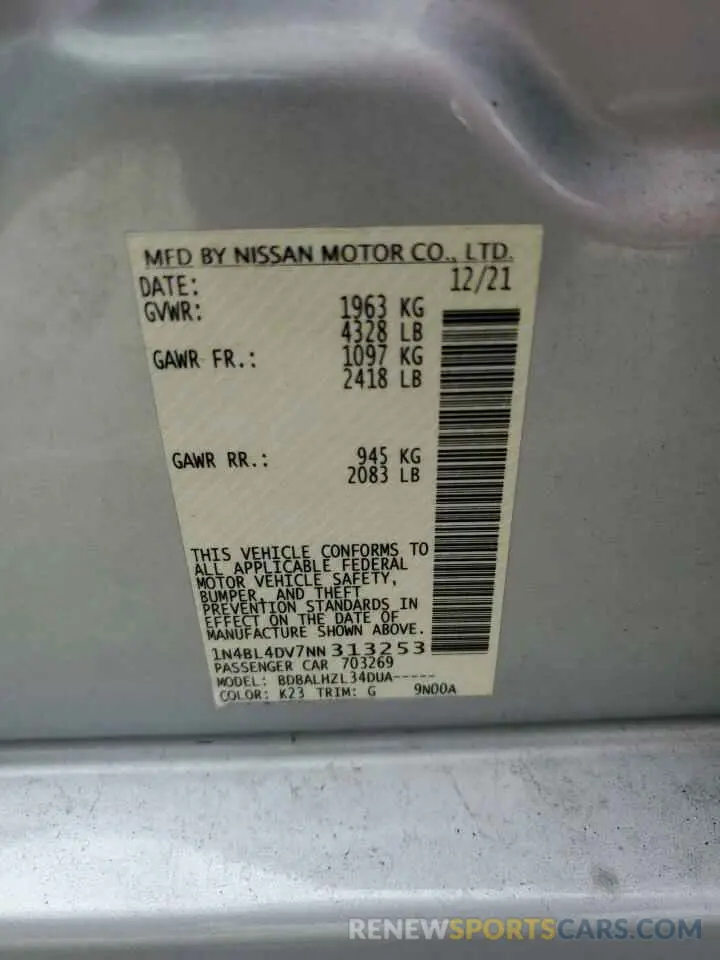 13 Фотография поврежденного автомобиля 1N4BL4DV7NN313253 NISSAN ALTIMA 2022
