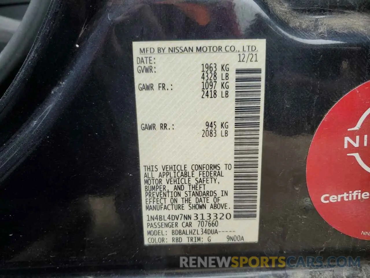 13 Фотография поврежденного автомобиля 1N4BL4DV7NN313320 NISSAN ALTIMA 2022