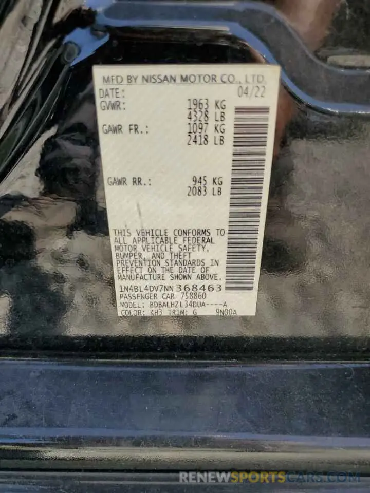 12 Фотография поврежденного автомобиля 1N4BL4DV7NN368463 NISSAN ALTIMA 2022