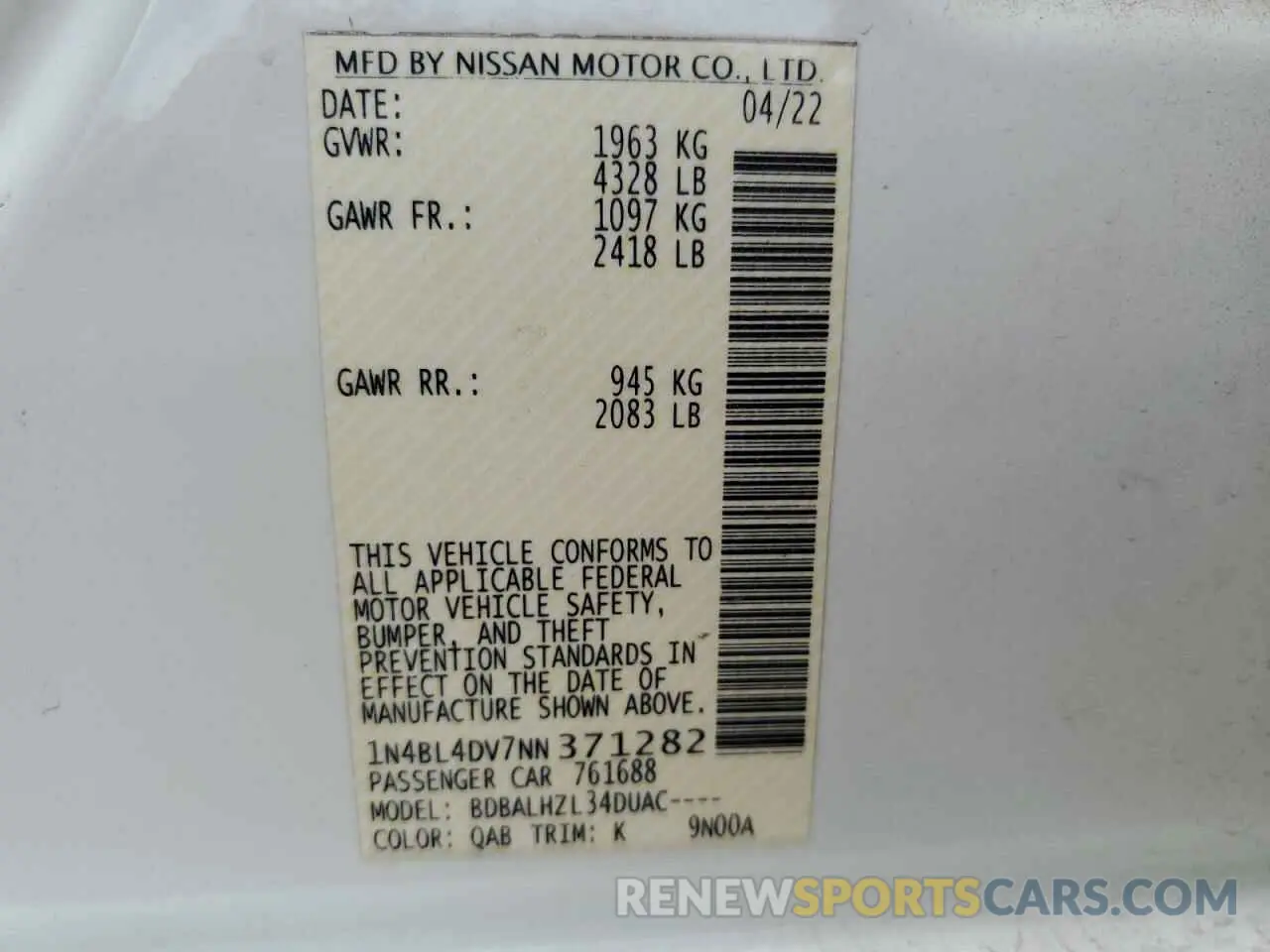 14 Фотография поврежденного автомобиля 1N4BL4DV7NN371282 NISSAN ALTIMA 2022