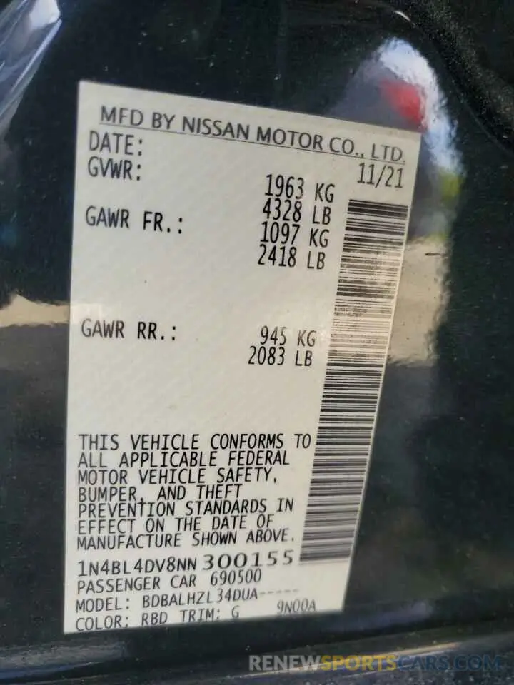 12 Photograph of a damaged car 1N4BL4DV8NN300155 NISSAN ALTIMA 2022