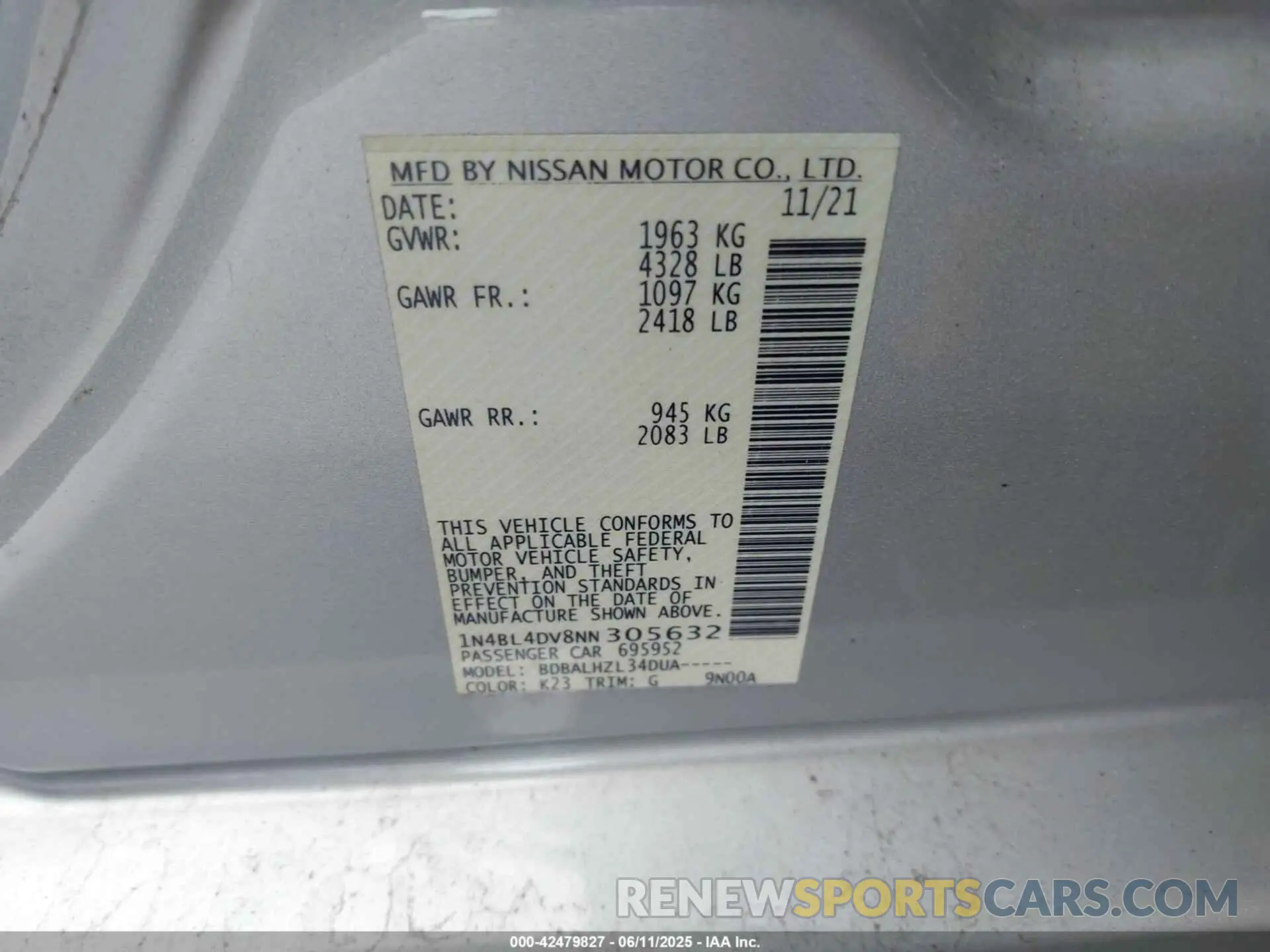 9 Photograph of a damaged car 1N4BL4DV8NN305632 NISSAN ALTIMA 2022