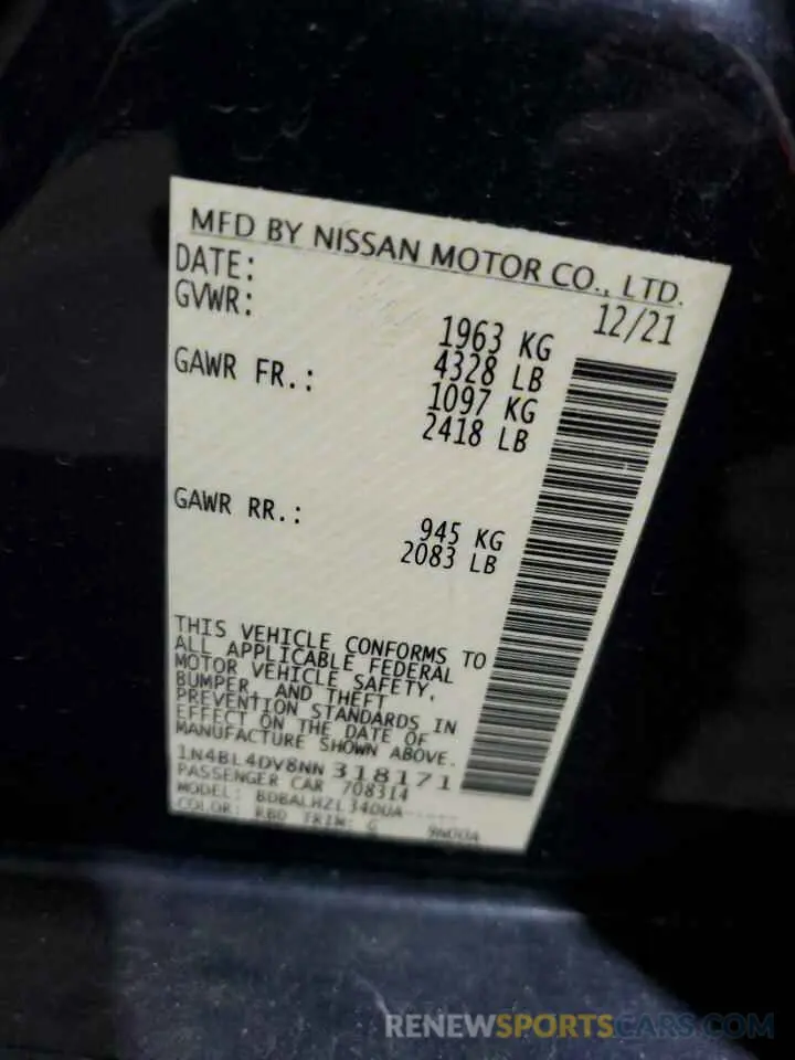 14 Фотография поврежденного автомобиля 1N4BL4DV8NN318171 NISSAN ALTIMA 2022
