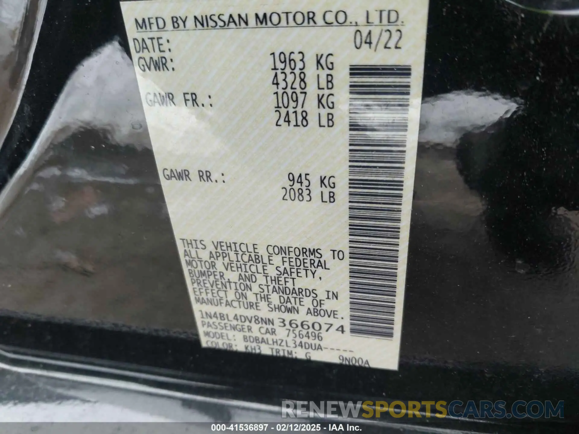 9 Photograph of a damaged car 1N4BL4DV8NN366074 NISSAN ALTIMA 2022