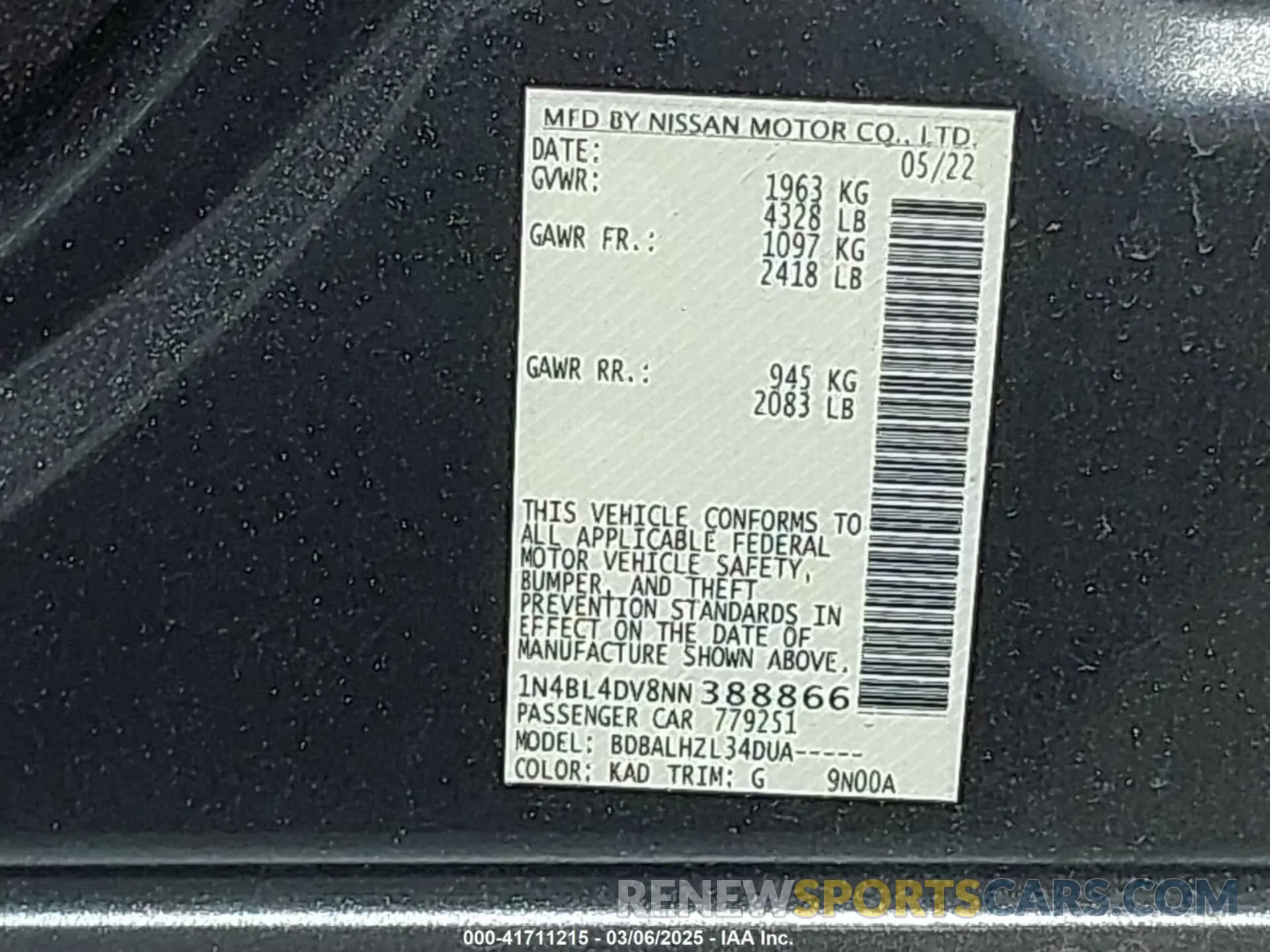 9 Фотография поврежденного автомобиля 1N4BL4DV8NN388866 NISSAN ALTIMA 2022