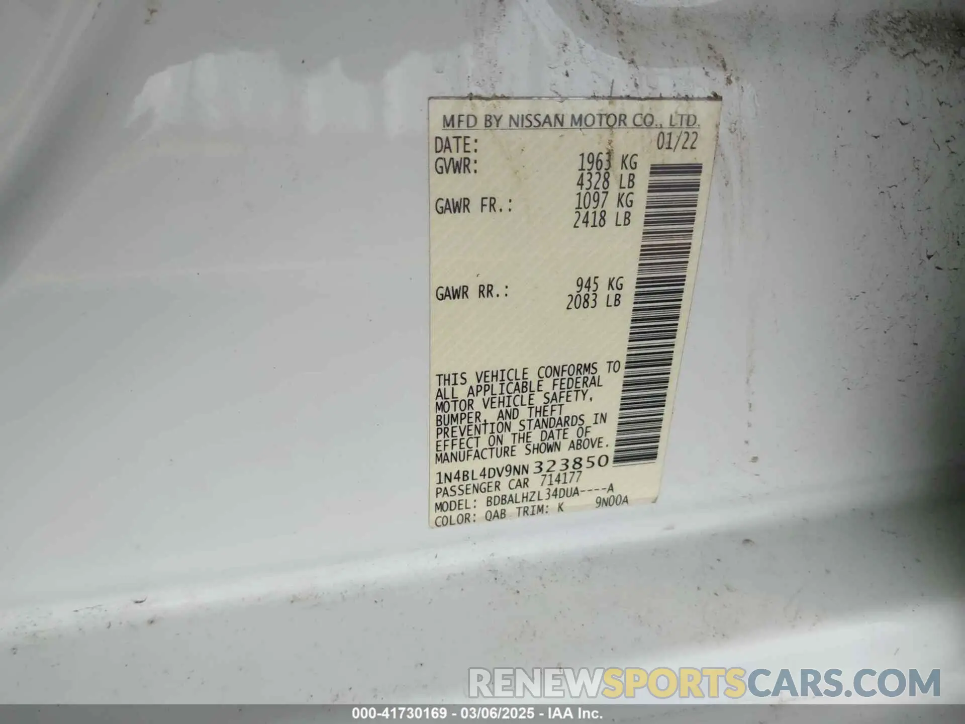 9 Photograph of a damaged car 1N4BL4DV9NN323850 NISSAN ALTIMA 2022