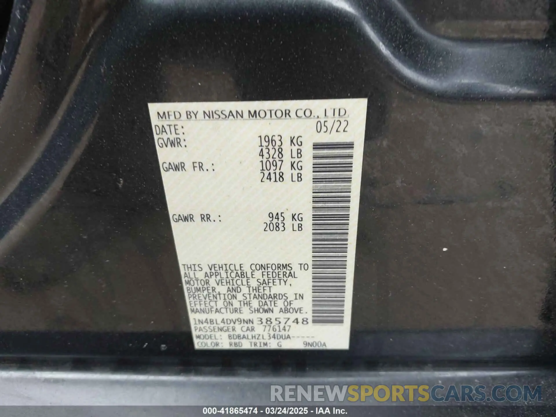 9 Фотография поврежденного автомобиля 1N4BL4DV9NN385748 NISSAN ALTIMA 2022