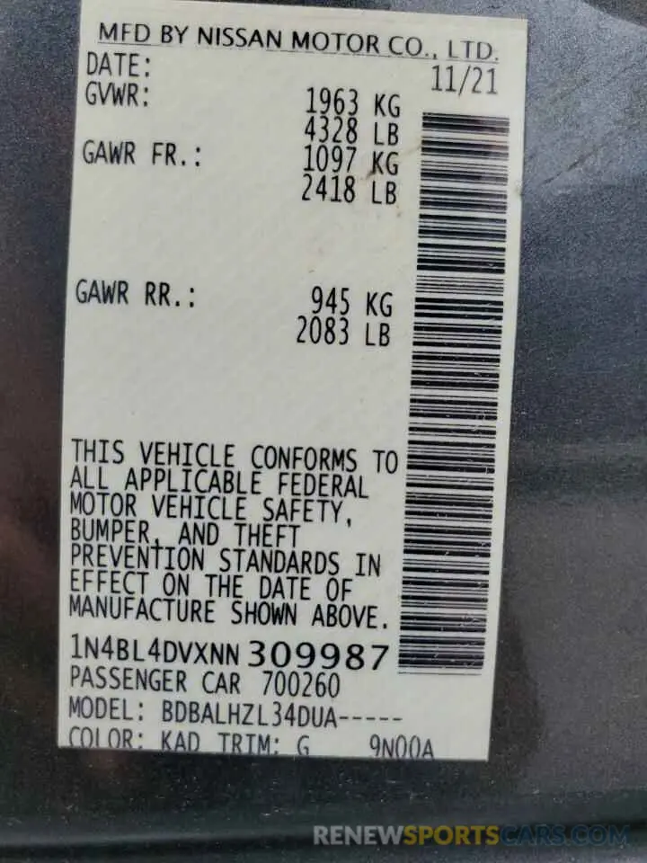 14 Фотография поврежденного автомобиля 1N4BL4DVXNN309987 NISSAN ALTIMA 2022