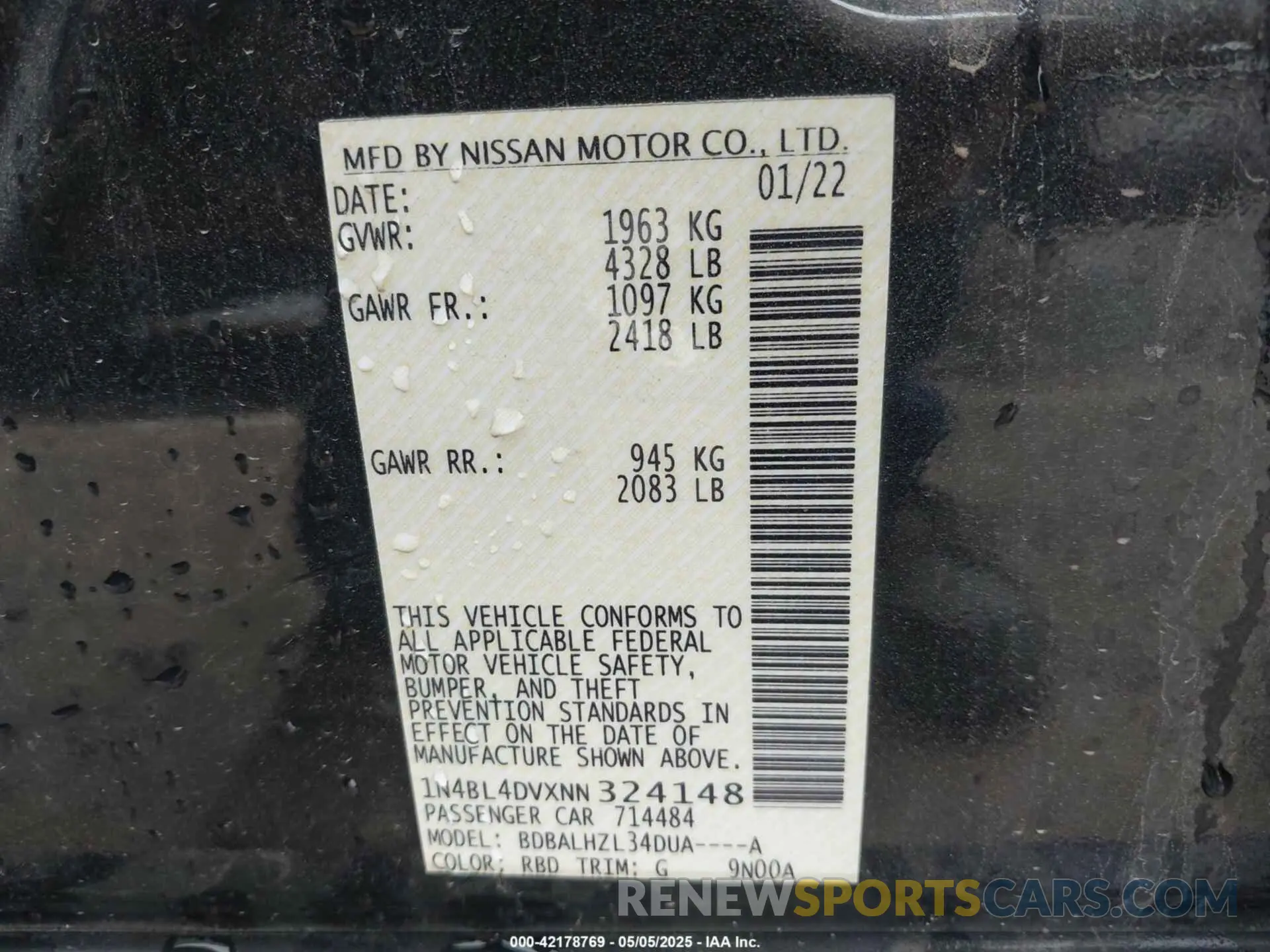 9 Фотография поврежденного автомобиля 1N4BL4DVXNN324148 NISSAN ALTIMA 2022