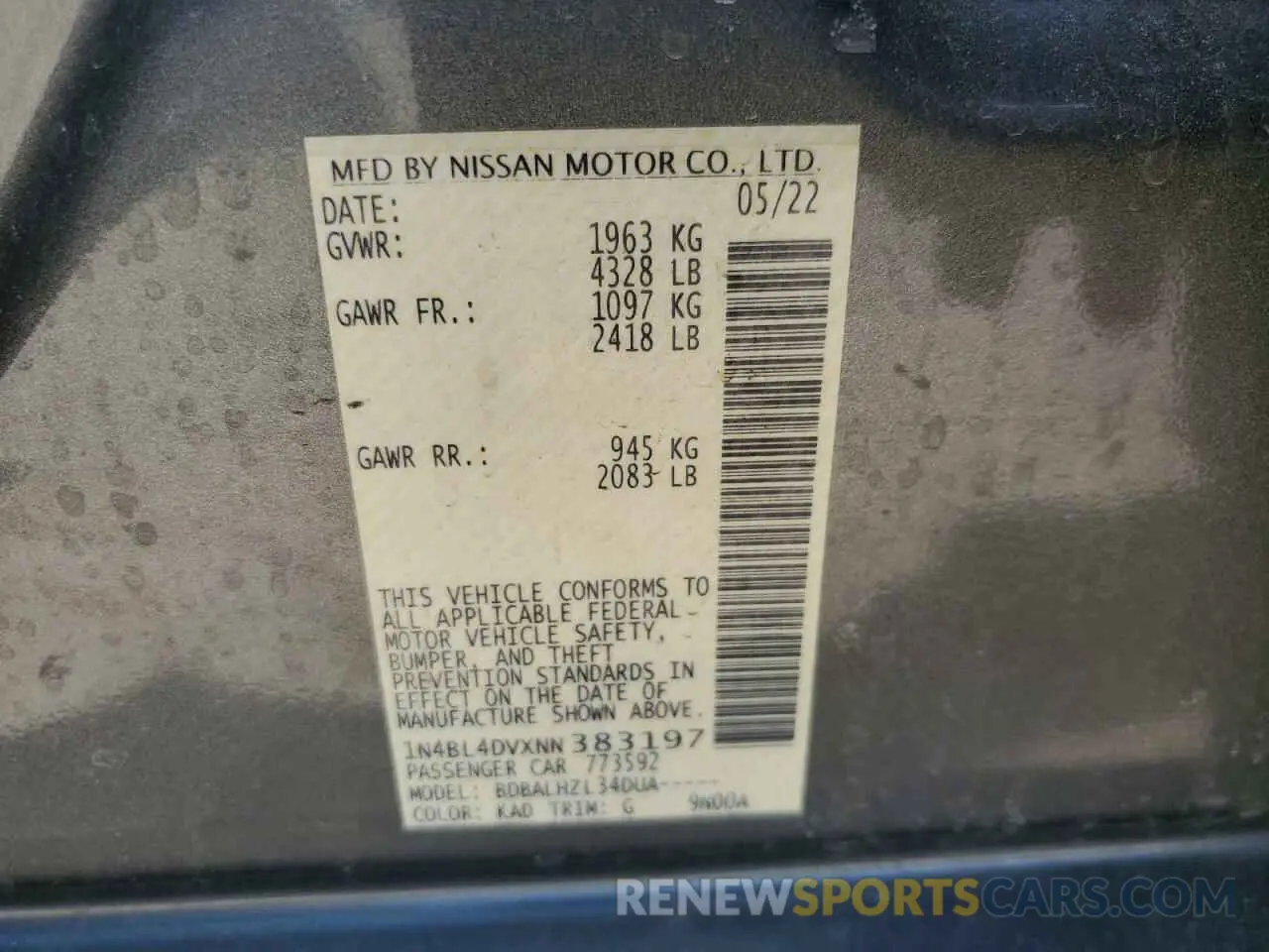 15 Photograph of a damaged car 1N4BL4DVXNN383197 NISSAN ALTIMA 2022