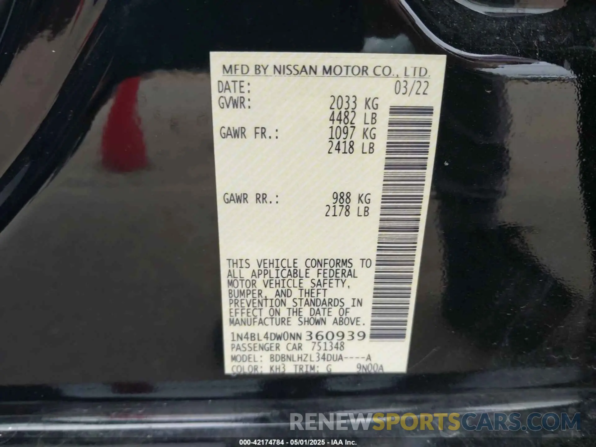 9 Фотография поврежденного автомобиля 1N4BL4DW0NN360939 NISSAN ALTIMA 2022