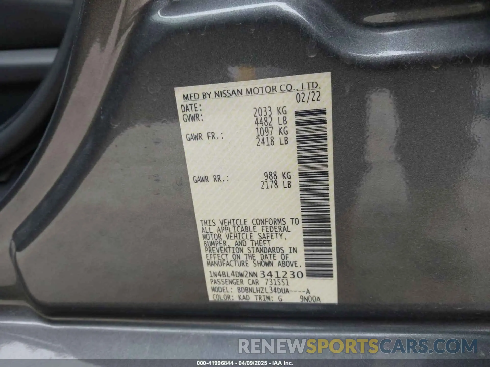 9 Фотография поврежденного автомобиля 1N4BL4DW2NN341230 NISSAN ALTIMA 2022