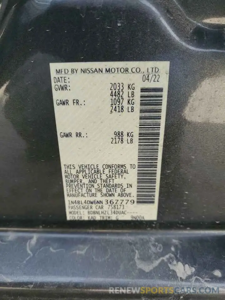 12 Фотография поврежденного автомобиля 1N4BL4DW6NN367779 NISSAN ALTIMA 2022