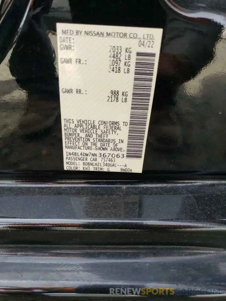 12 Фотография поврежденного автомобиля 1N4BL4DW7NN367063 NISSAN ALTIMA 2022