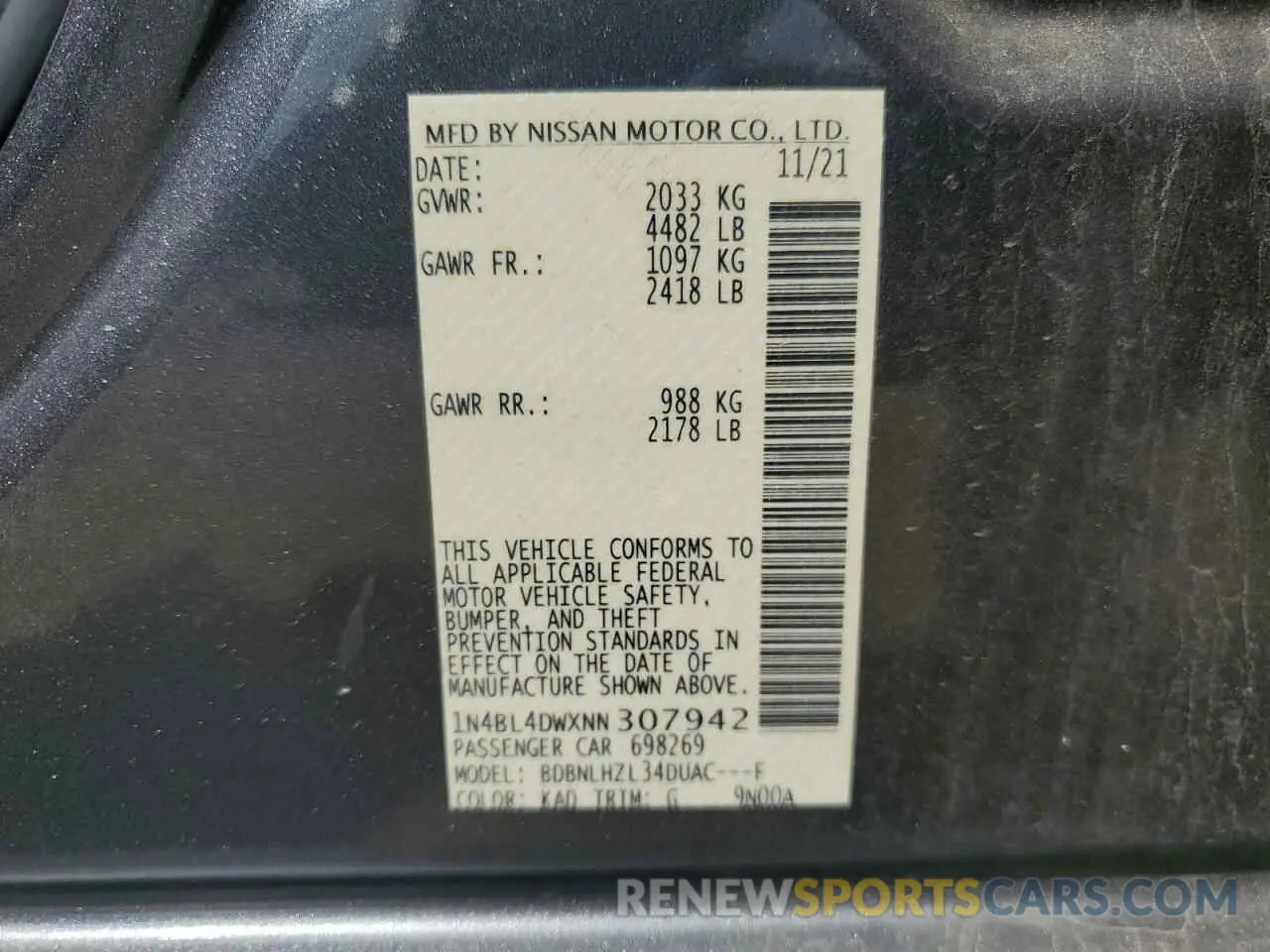 12 Photograph of a damaged car 1N4BL4DWXNN307942 NISSAN ALTIMA 2022