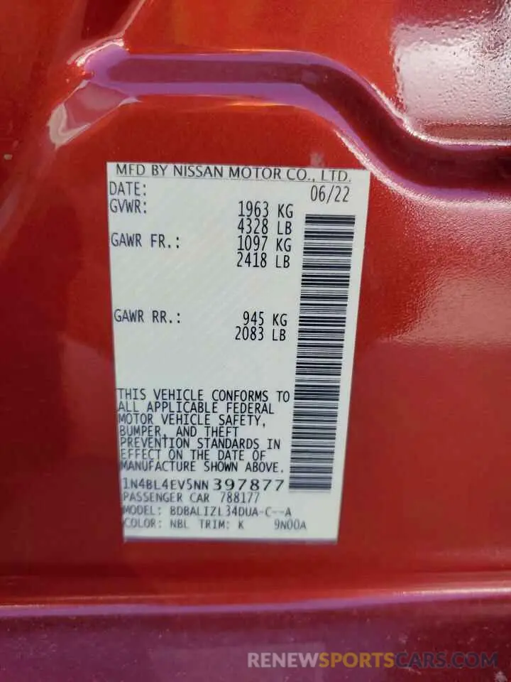 12 Фотография поврежденного автомобиля 1N4BL4EV5NN397877 NISSAN ALTIMA 2022
