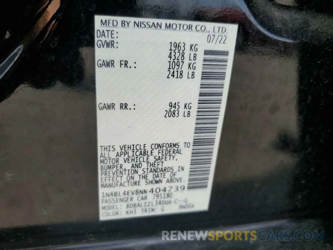 12 Фотография поврежденного автомобиля 1N4BL4EV8NN404739 NISSAN ALTIMA 2022