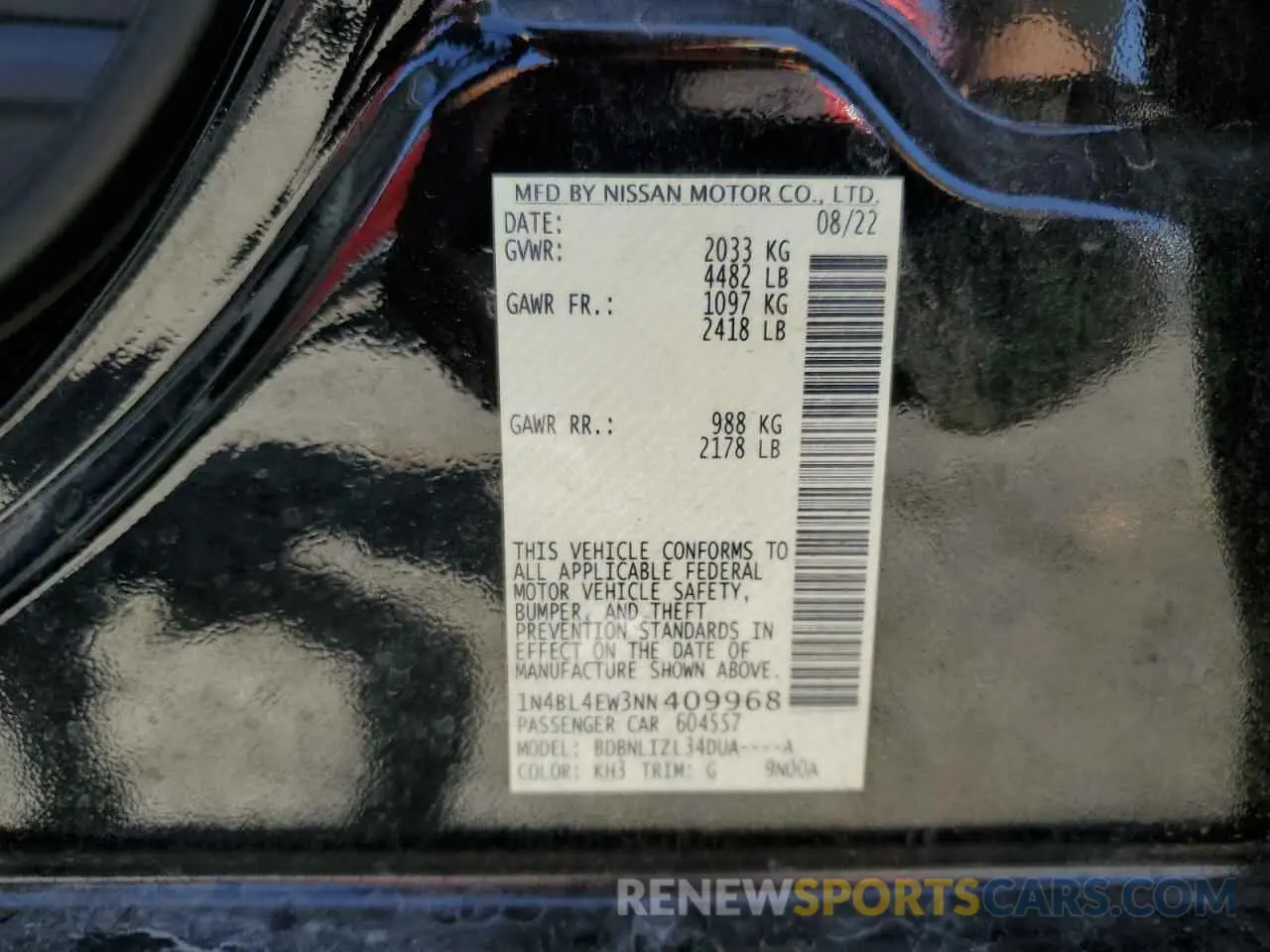 12 Photograph of a damaged car 1N4BL4EW3NN409968 NISSAN ALTIMA 2022
