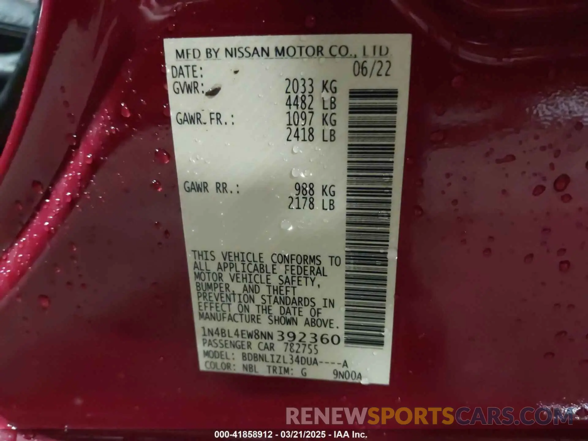9 Фотография поврежденного автомобиля 1N4BL4EW8NN392360 NISSAN ALTIMA 2022