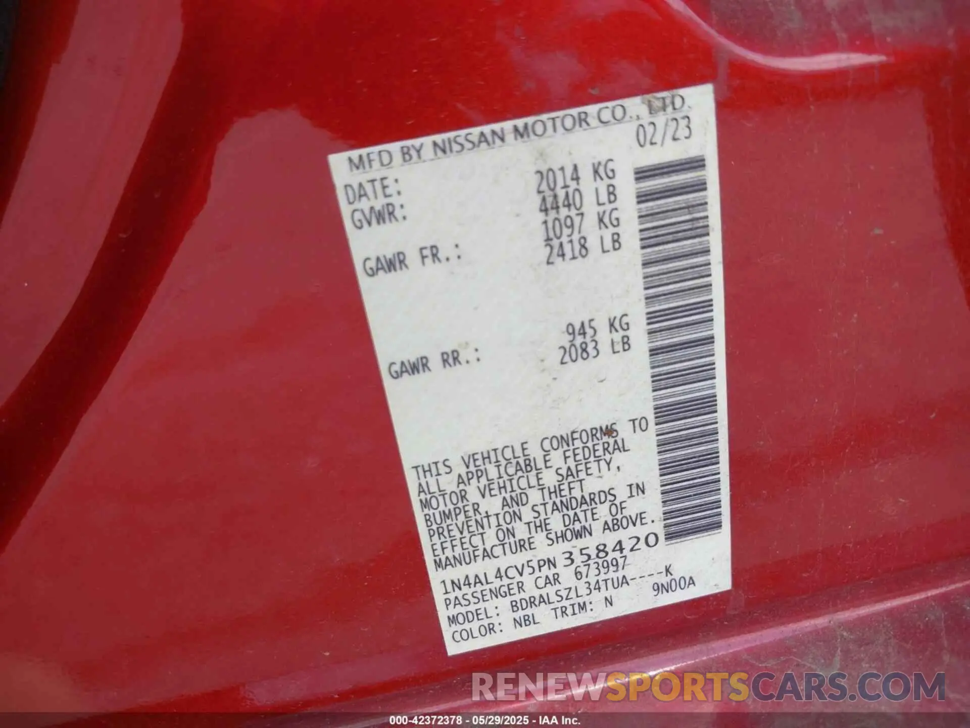 9 Фотография поврежденного автомобиля 1N4AL4CV5PN358420 NISSAN ALTIMA 2023