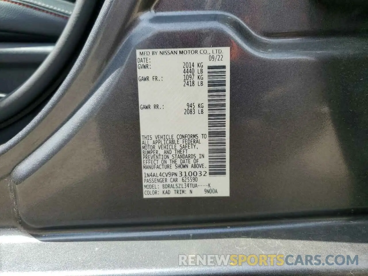 12 Photograph of a damaged car 1N4AL4CV9PN310032 NISSAN ALTIMA 2023