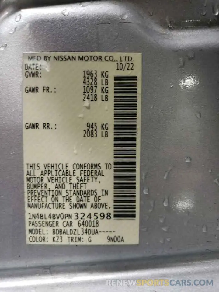12 Фотография поврежденного автомобиля 1N4BL4BV0PN324598 NISSAN ALTIMA 2023