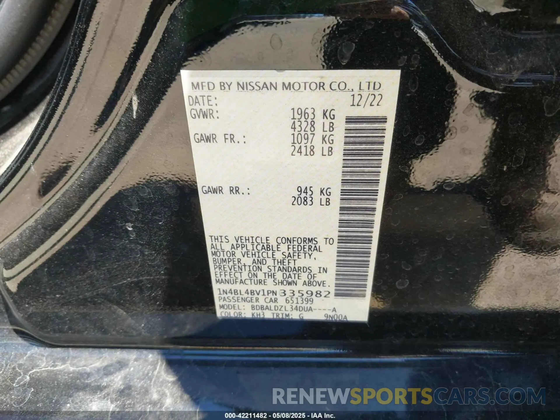 9 Фотография поврежденного автомобиля 1N4BL4BV1PN335982 NISSAN ALTIMA 2023