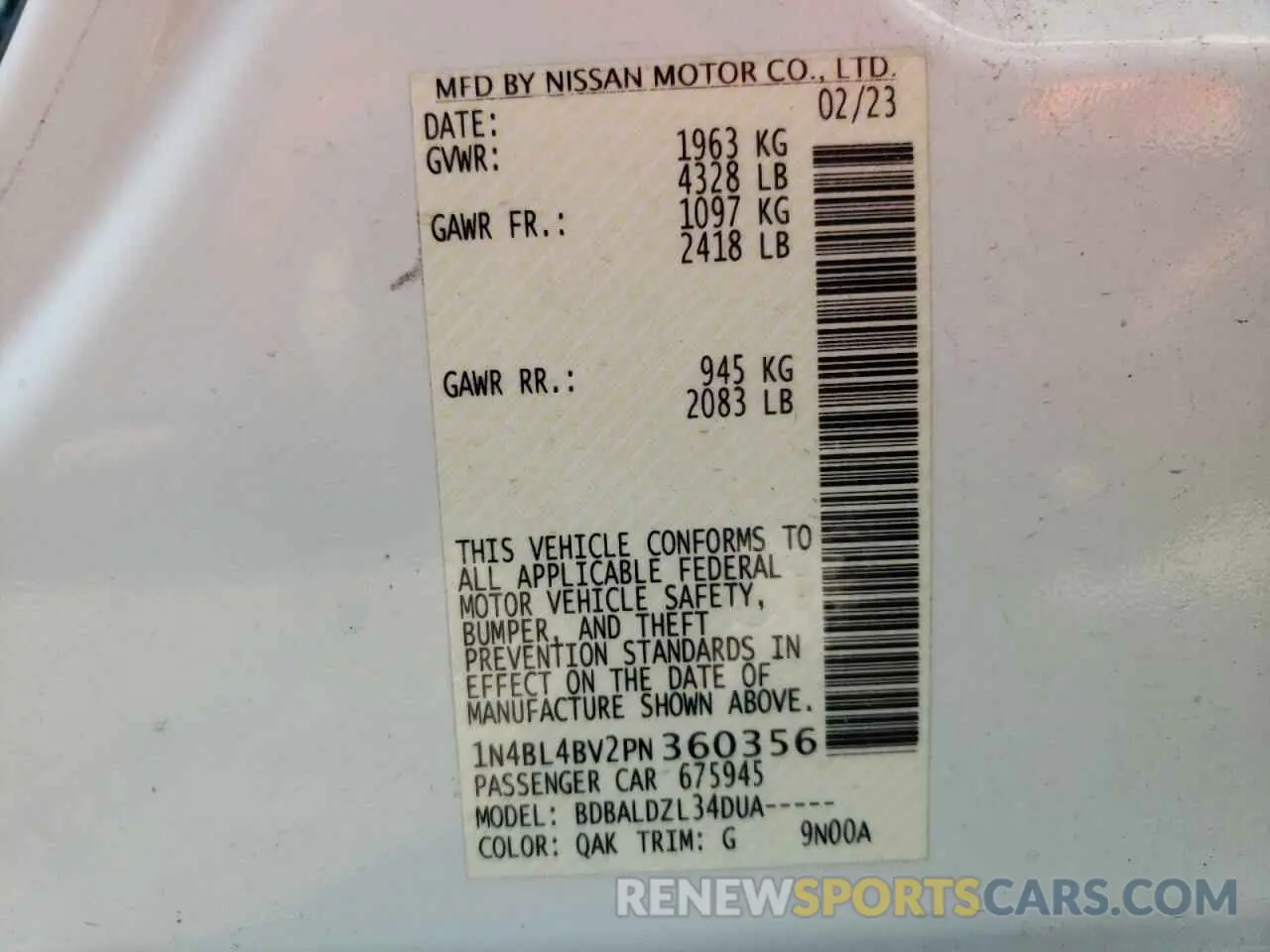 12 Фотография поврежденного автомобиля 1N4BL4BV2PN360356 NISSAN ALTIMA 2023