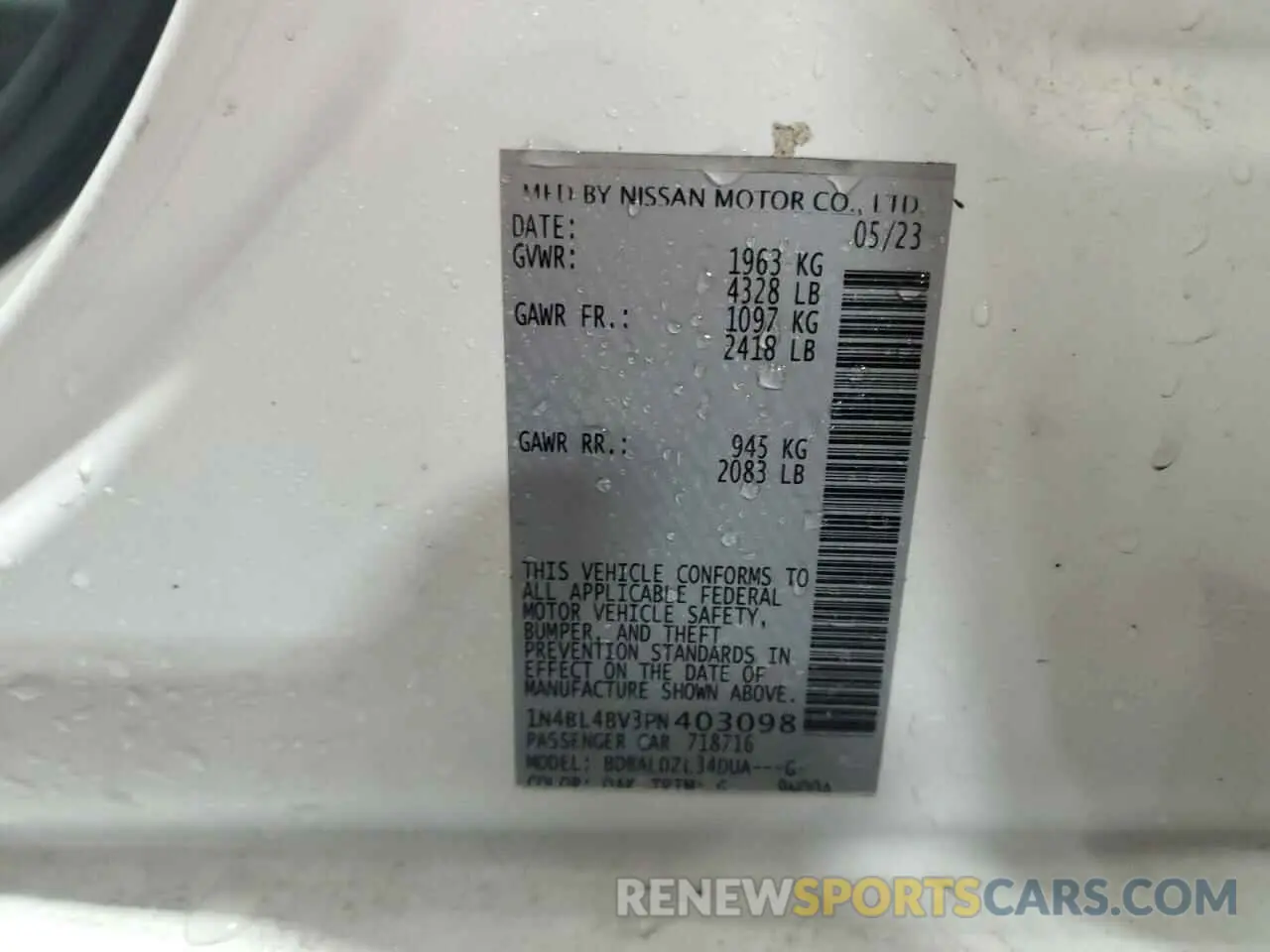 12 Фотография поврежденного автомобиля 1N4BL4BV3PN403098 NISSAN ALTIMA 2023