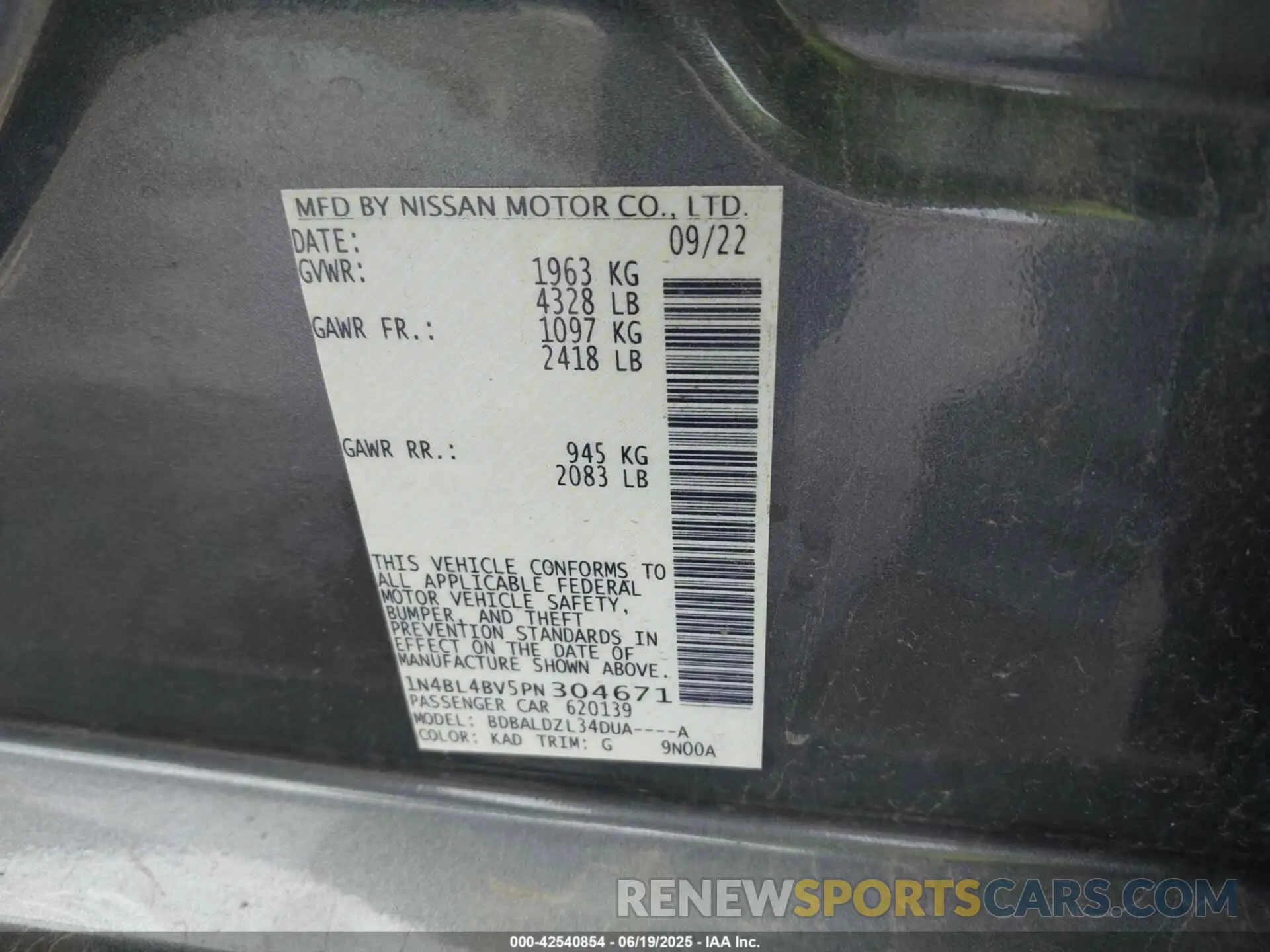 9 Фотография поврежденного автомобиля 1N4BL4BV5PN304671 NISSAN ALTIMA 2023