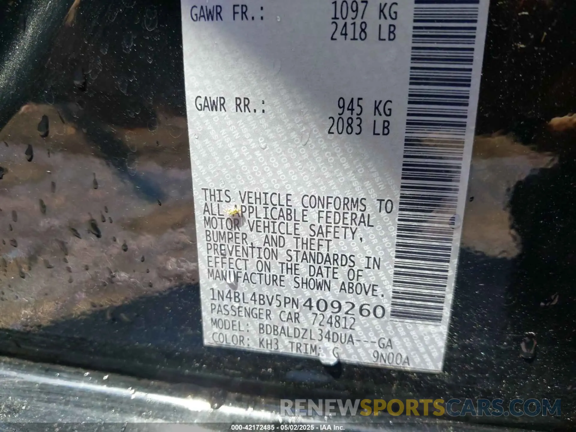 9 Photograph of a damaged car 1N4BL4BV5PN409260 NISSAN ALTIMA 2023