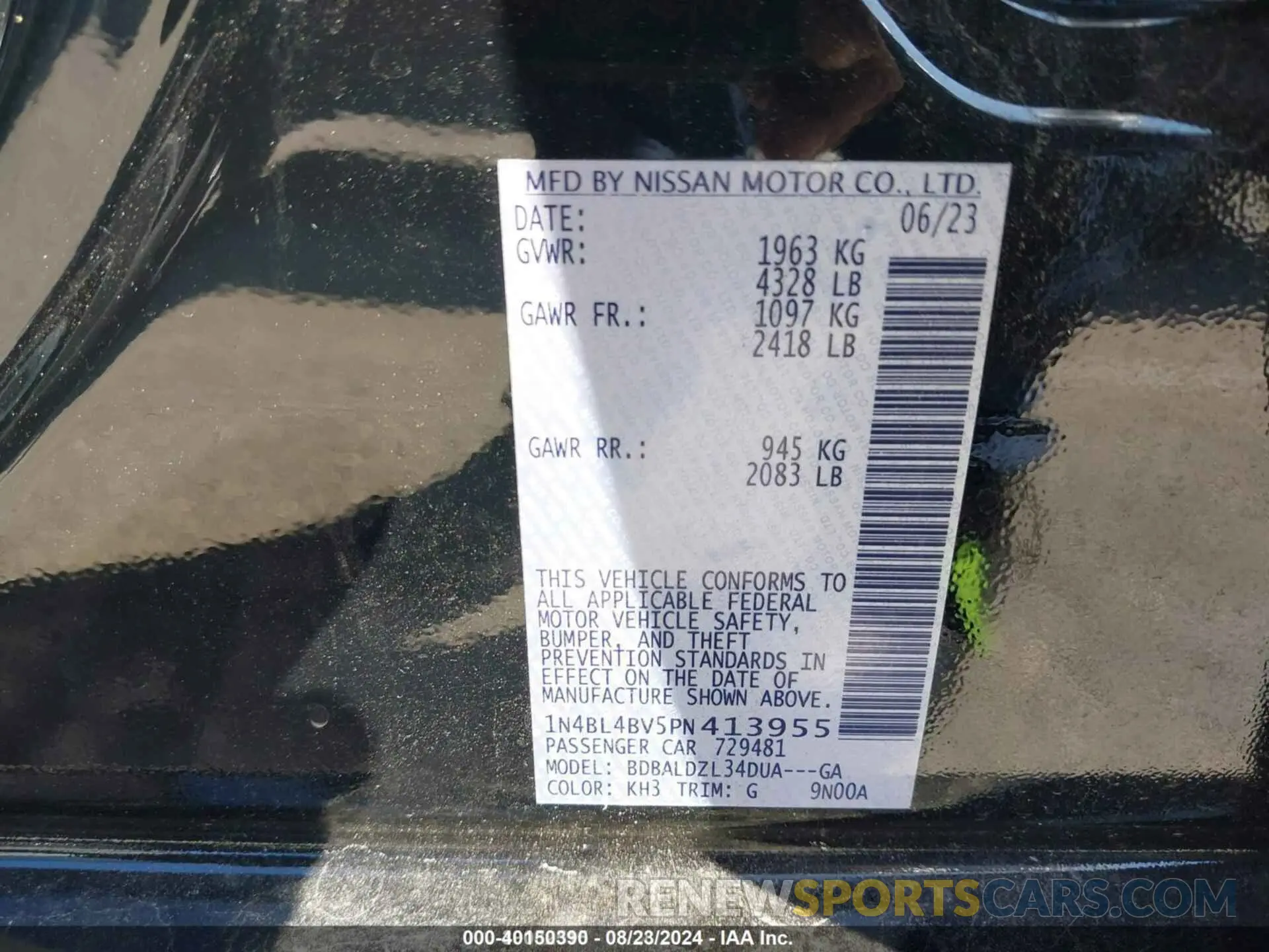 9 Photograph of a damaged car 1N4BL4BV5PN413955 NISSAN ALTIMA 2023