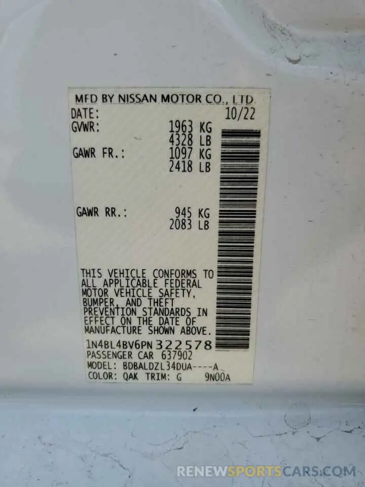 14 Фотография поврежденного автомобиля 1N4BL4BV6PN322578 NISSAN ALTIMA 2023