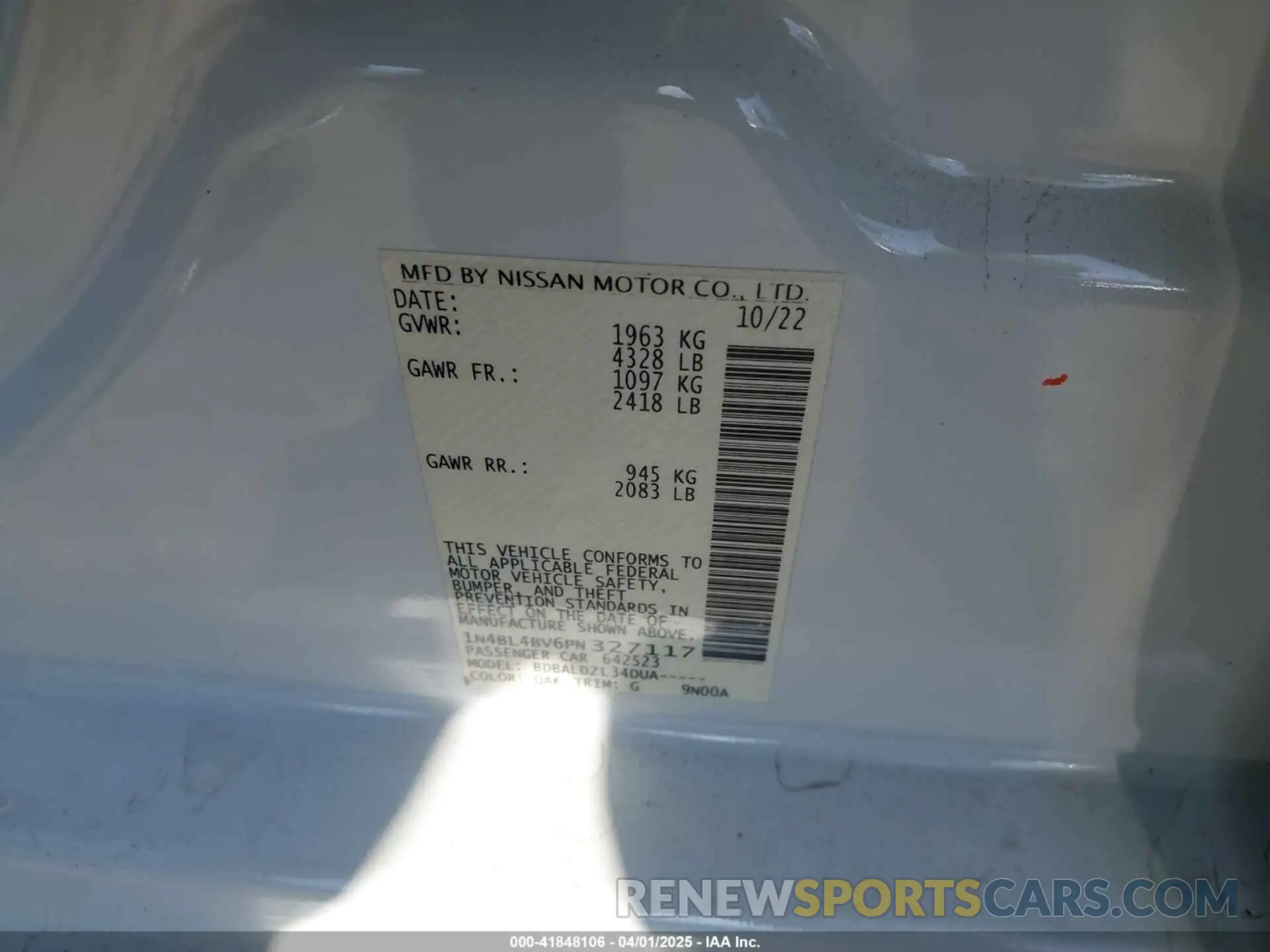 9 Фотография поврежденного автомобиля 1N4BL4BV6PN327117 NISSAN ALTIMA 2023