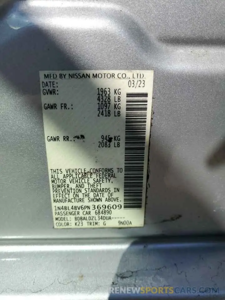 12 Фотография поврежденного автомобиля 1N4BL4BV6PN369609 NISSAN ALTIMA 2023