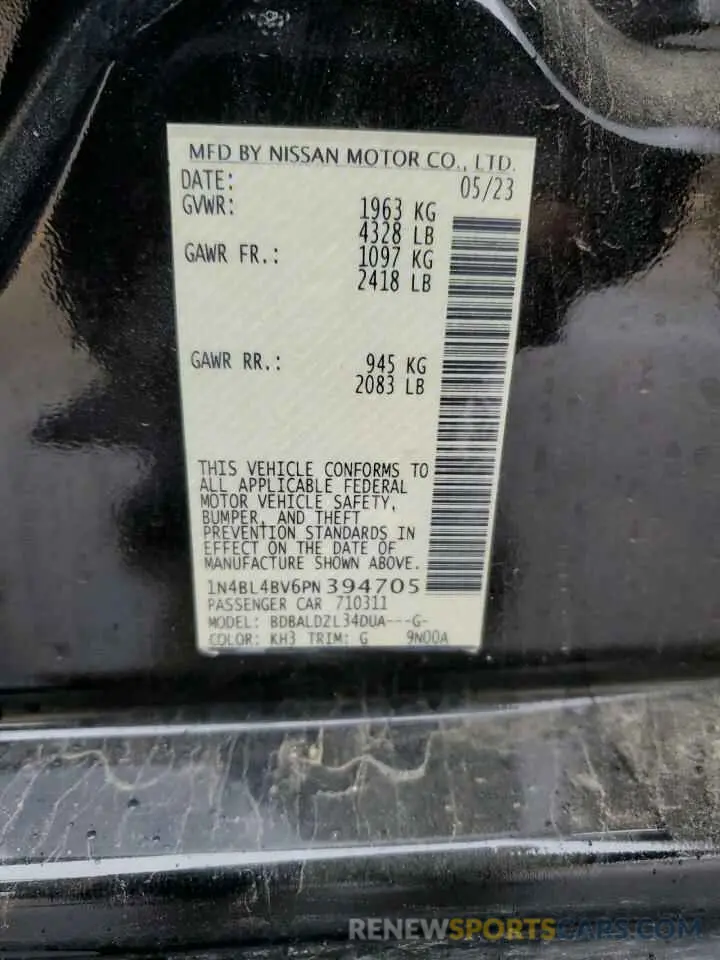 12 Фотография поврежденного автомобиля 1N4BL4BV6PN394705 NISSAN ALTIMA 2023
