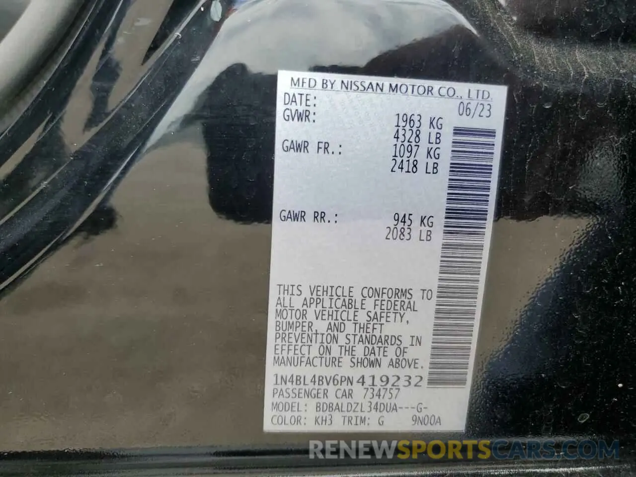 12 Фотография поврежденного автомобиля 1N4BL4BV6PN419232 NISSAN ALTIMA 2023