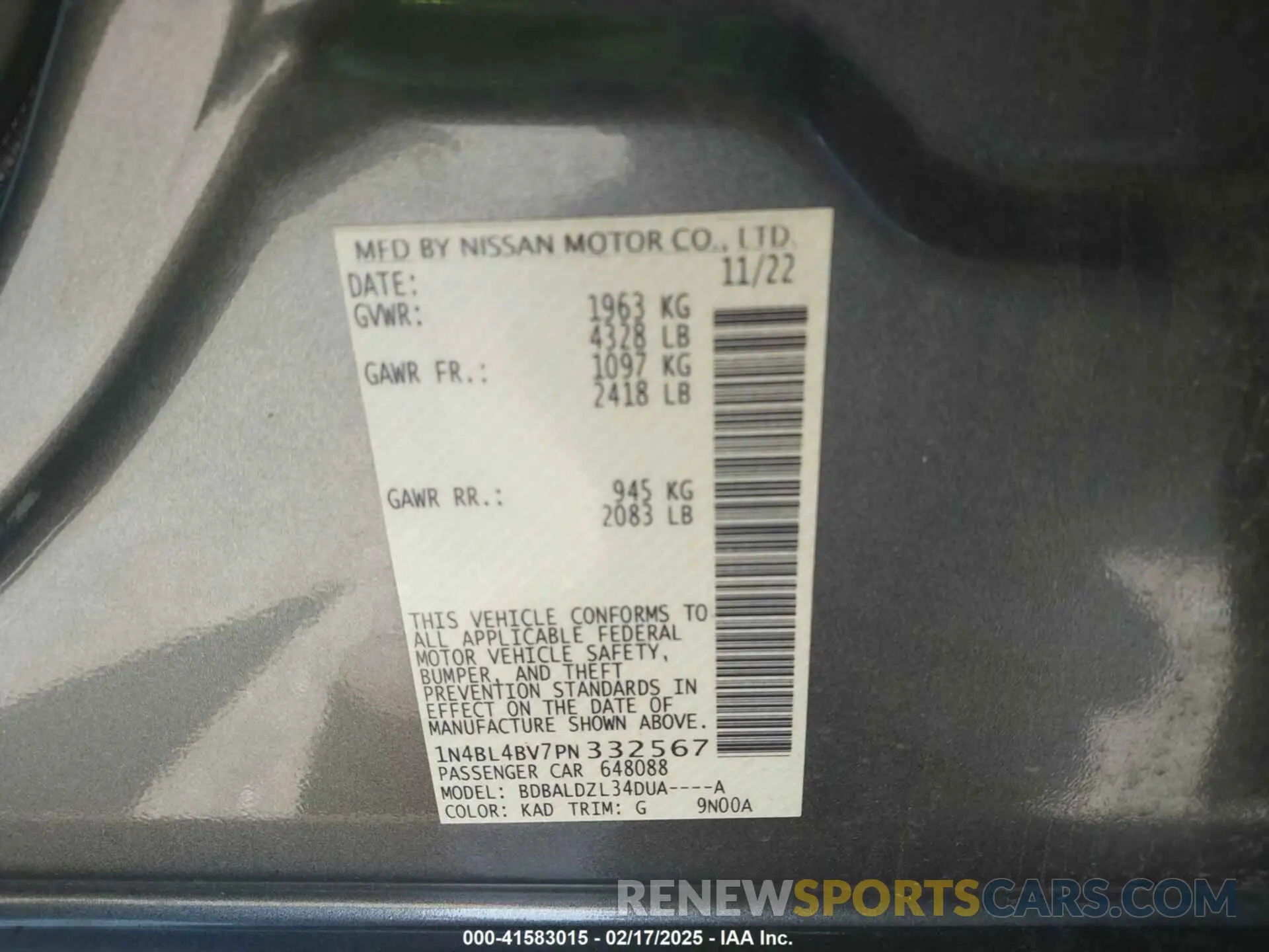 9 Фотография поврежденного автомобиля 1N4BL4BV7PN332567 NISSAN ALTIMA 2023