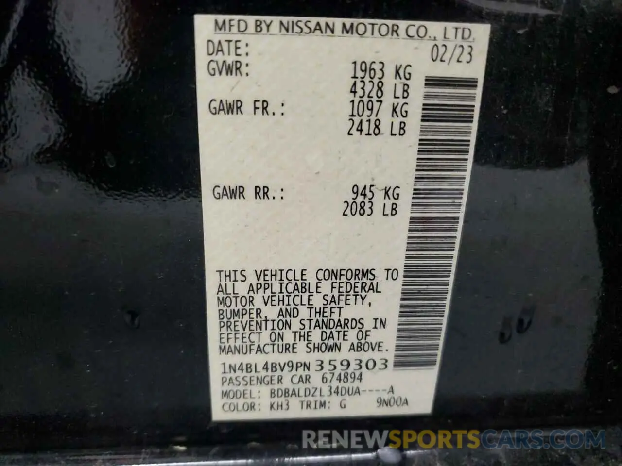 12 Фотография поврежденного автомобиля 1N4BL4BV9PN359303 NISSAN ALTIMA 2023
