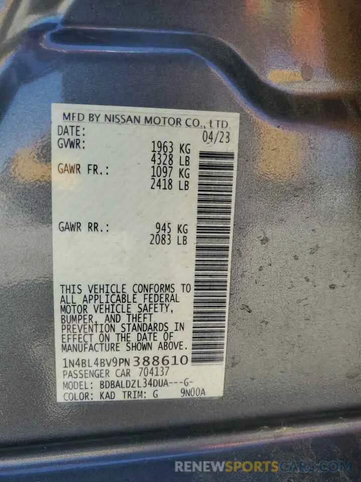 12 Фотография поврежденного автомобиля 1N4BL4BV9PN388610 NISSAN ALTIMA 2023