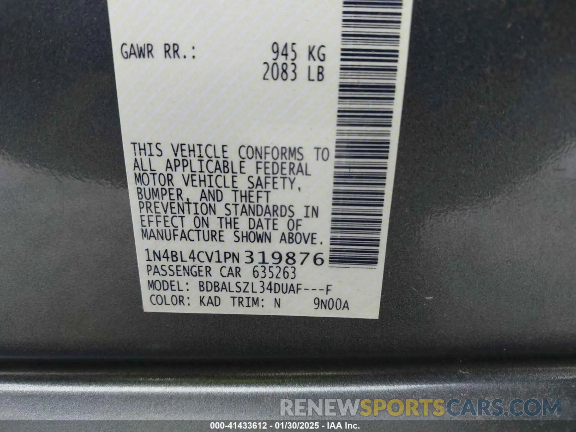 9 Фотография поврежденного автомобиля 1N4BL4CV1PN319876 NISSAN ALTIMA 2023