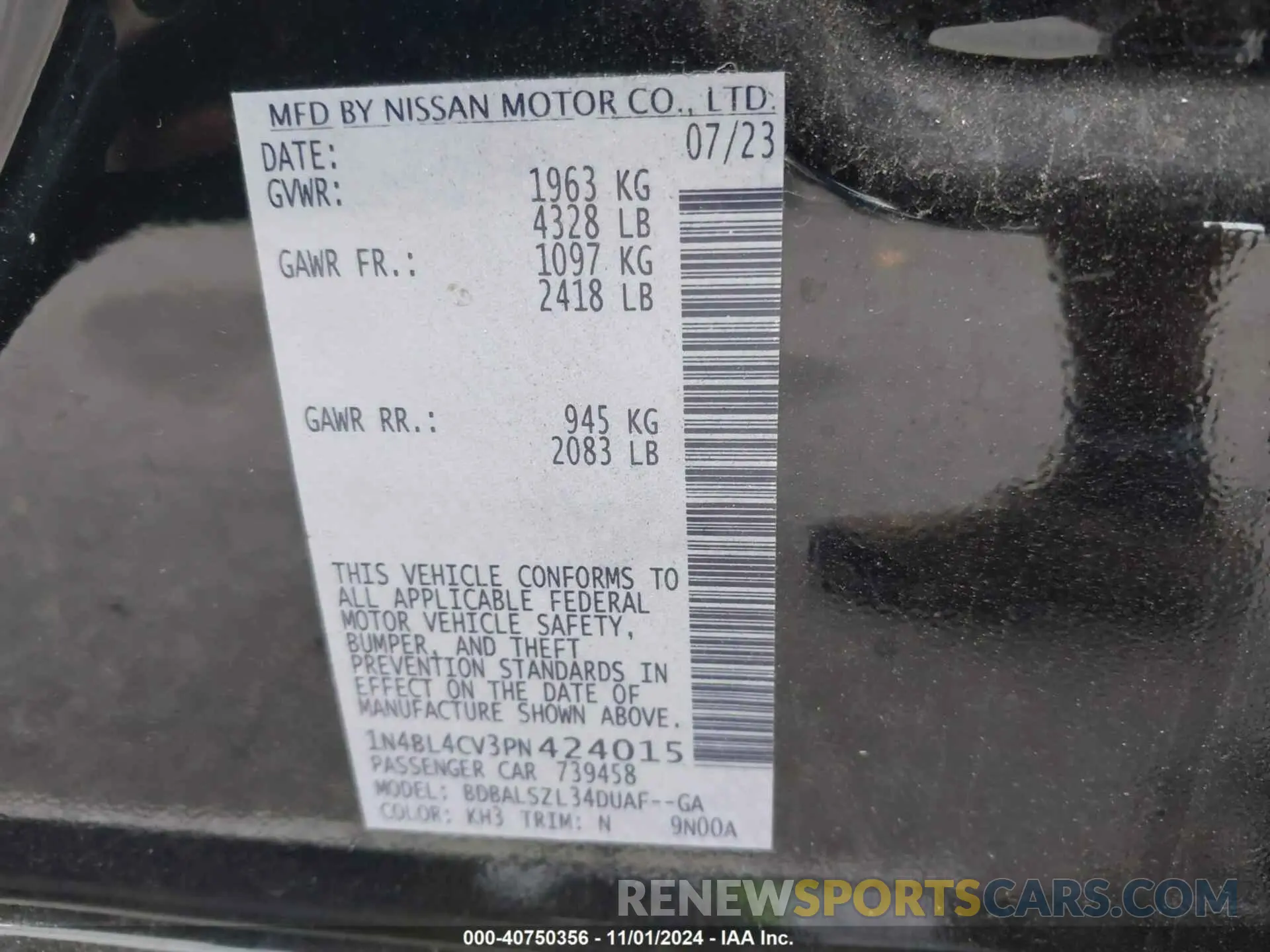 9 Фотография поврежденного автомобиля 1N4BL4CV3PN424015 NISSAN ALTIMA 2023
