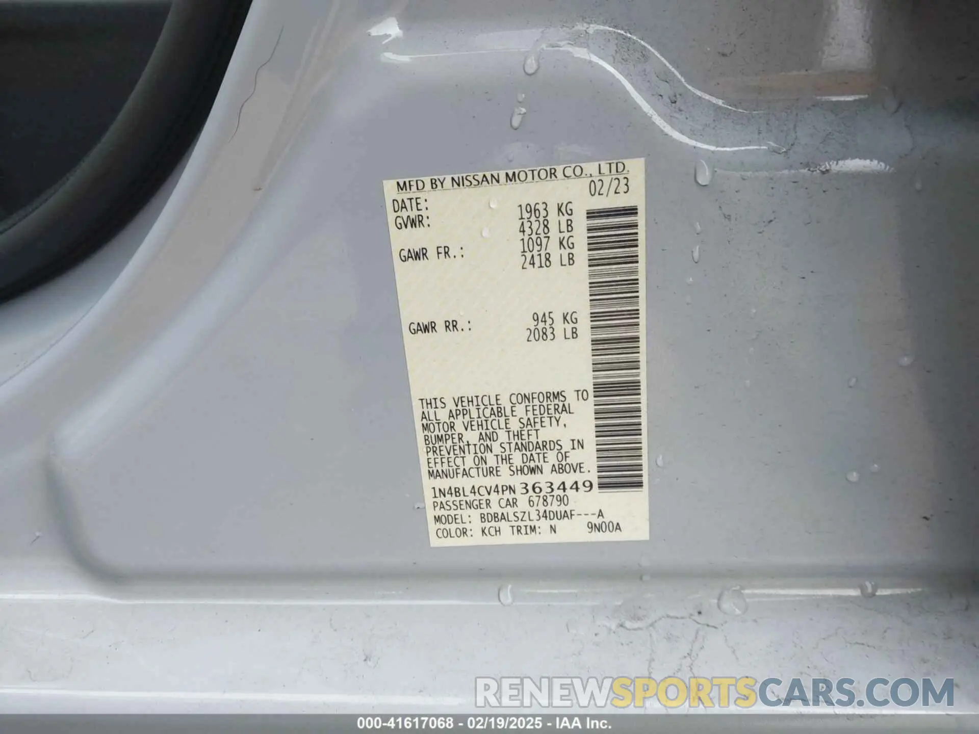 9 Photograph of a damaged car 1N4BL4CV4PN363449 NISSAN ALTIMA 2023