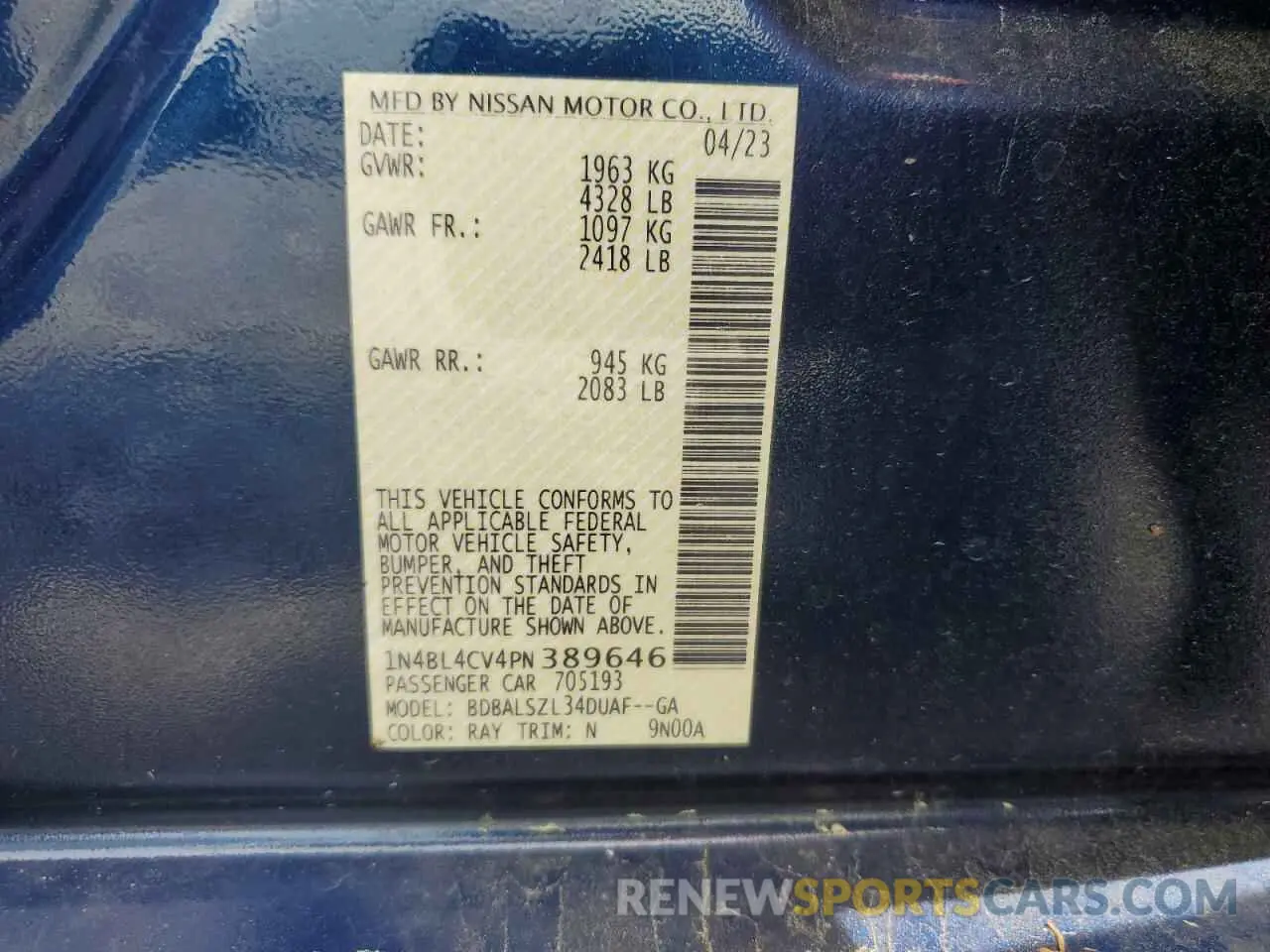 14 Фотография поврежденного автомобиля 1N4BL4CV4PN389646 NISSAN ALTIMA 2023