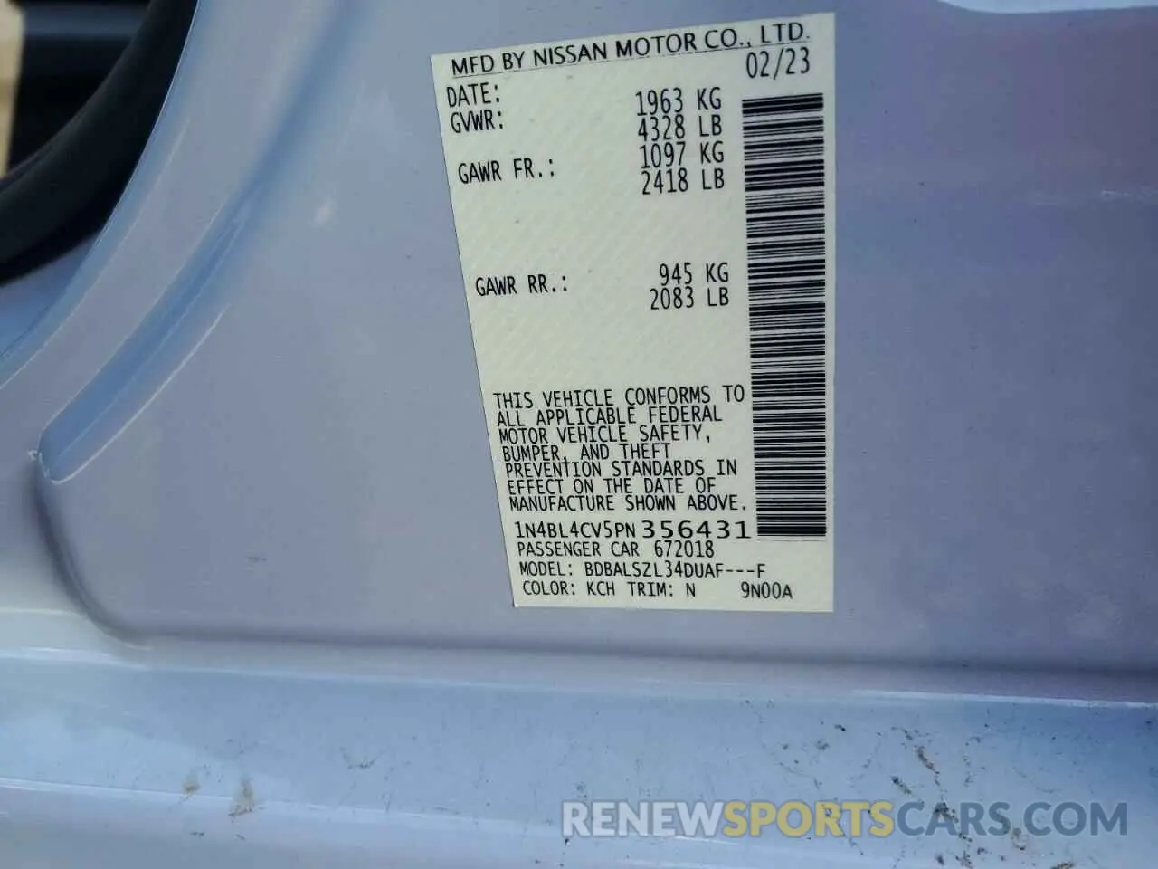 12 Photograph of a damaged car 1N4BL4CV5PN356431 NISSAN ALTIMA 2023