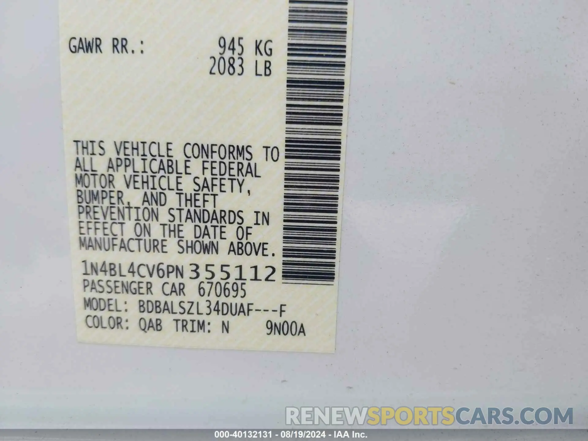 9 Фотография поврежденного автомобиля 1N4BL4CV6PN355112 NISSAN ALTIMA 2023